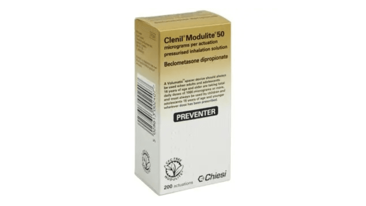 Clenil Modulite 50 micrograms preventer inhaler box.