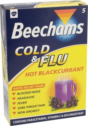 BEECHAMS cold & flu sachets hot blackcurrant 40mg/600mg/10mg  5