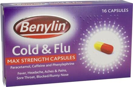 BENYLIN cold & flu max strength capsules 25mg/500mg/6.1mg  16