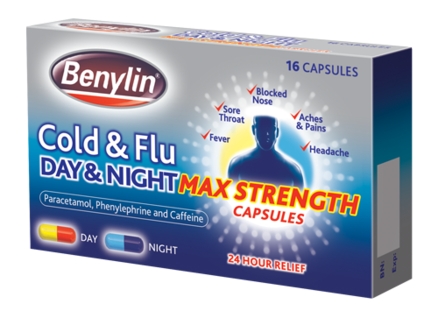 BENYLIN DAY & NIGHT cold & flu capsules 25mg/500mg/6.1mg  16