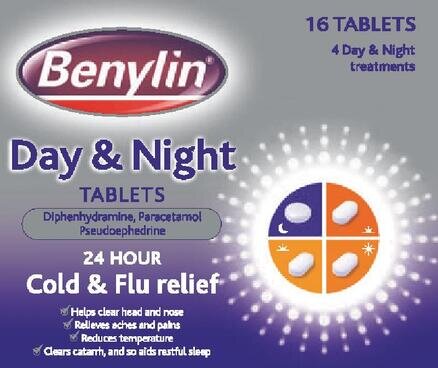 BENYLIN DAY & NIGHT cold treatment tablets 25mg /500mg /500mg /60mg  16