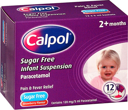 Calpol 120mg/5ml Sugar Free Infant Sachets Oral Suspension Strawberry Flavour 2+ Months