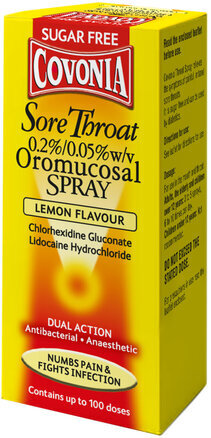 COVONIA dual action sore throat spray lemon 0.2%/0.05% 30ml
