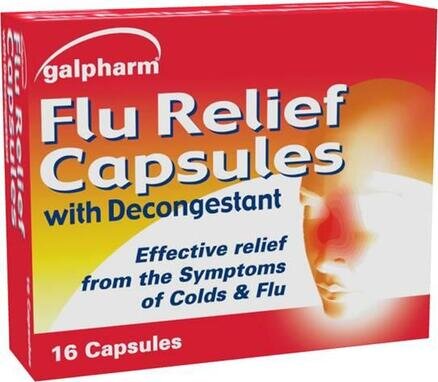 GALPHARM FLU RELIEF capsules with decongestant 500mg/12.18mg  16