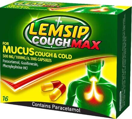 LEMSIP cough max mucus cough & cold capsules 100mg/500mg/6.1mg  16