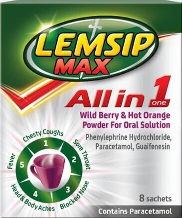 LEMSIP MAX all in one wild berry & hot orange sachets 200mg/1000mg/12.2mg  8