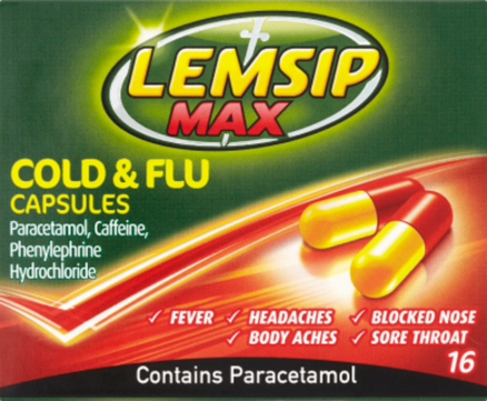 LEMSIP MAX cold & flu capsules 50mg/1000mg/12.2mg  16