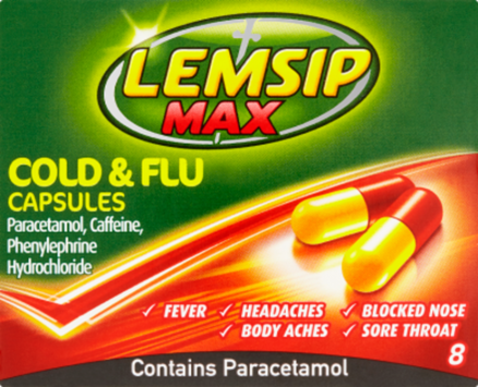 LEMSIP MAX cold & flu capsules 50mg/1000mg/12.2mg  8