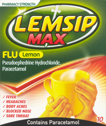 LEMSIP MAX flu lemon sachets 1000mg/60mg  10