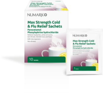 NUMARK OTC medicines cold & flu relief max strength cold & flu sachets 500mg/12.2mg  10