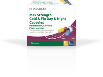 NUMARK OTC medicines cold & flu relief max strength day & night capsules 25mg/500mg/6.1mg  16
