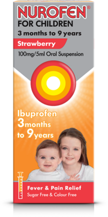 NUROFEN FOR CHILDREN oral suspension 3 months to 9 years strawberry 100mg/5ml 100ml
