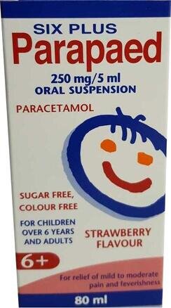 PARAPAED SIX PLUS oral suspension strawberry flavour s/f c/f 250mg/5ml 80ml