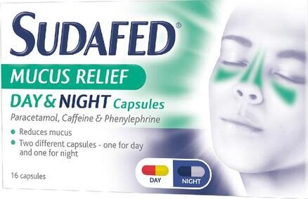 SUDAFED mucus relief day & night capsules 25mg/500mg/6.1mg  16