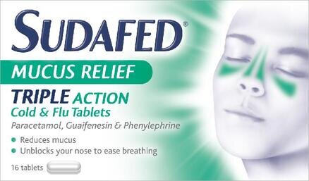 SUDAFED mucus relief triple action tablets 100mg/250mg/5mg  16