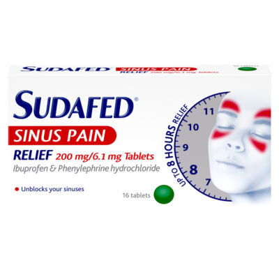 SUDAFED sinus pain relief tablets 200mg/6.1mg  16