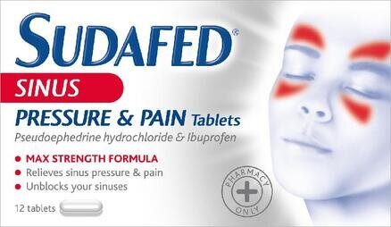 SUDAFED sinus pressure & pain tablets 200mg/30mg  12