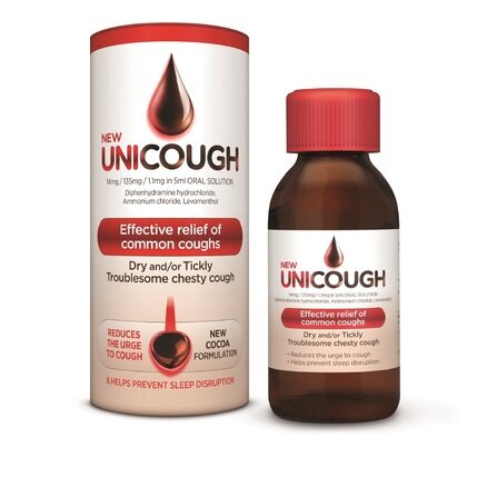 UNICOUGH cough liquid cocoa flavoured 135mg/5ml/14mg/5ml/1.1mg/5ml 150ml